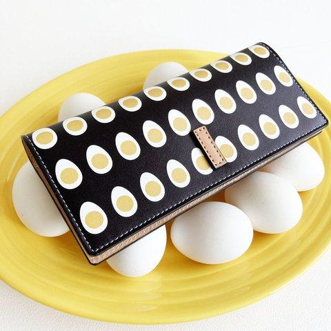 【ゆで卵】牛革の薄い長財布 ネイビー 本革 レザー 軽い　食べ物　egg