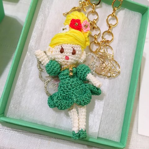 シンデレラフェア出品✳︎ドールチャーム✳︎2way✳︎あみぐるみ✳︎人形✳︎レース糸✳︎フェアリー✳︎妖精✳︎プリンセス✳︎童話✳︎緑