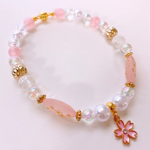 猫の首輪🐈ピンク系ビーズ✨ネックレス首輪♡桜チャーム🌸春🌷色違いあり🌼