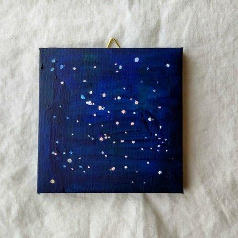 10×10×0.8㎝「濃紺の夜空の星々1」小さな絵画・油彩画・原画