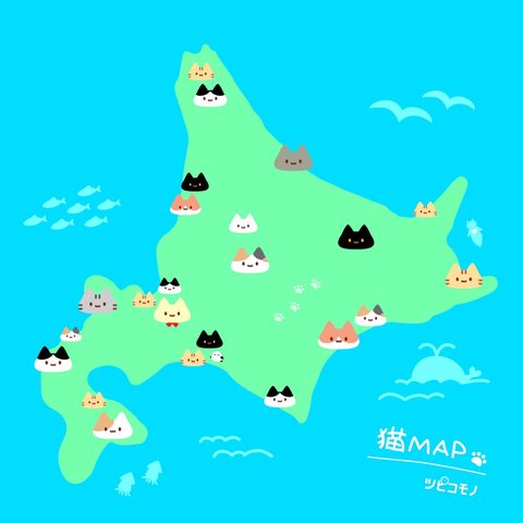 猫MAPハンカチタオル