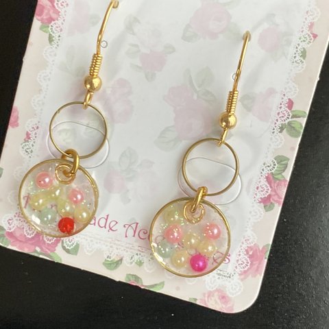 レジンアクセサリー キャンディー ラムネ キラ キラ  パール  ピアス 浴衣