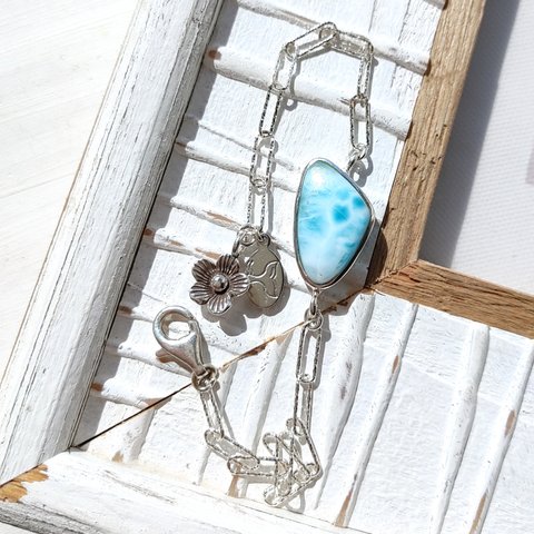 ♡期間限定SALE♡❁Blue larimar＆flower bracelet silver925❁ハイクオリティラリマー