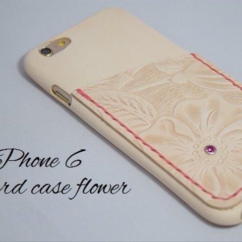 一枚革スマホカバー カードケース（花柄）クリスタルポイント付きiPhone6・6s用