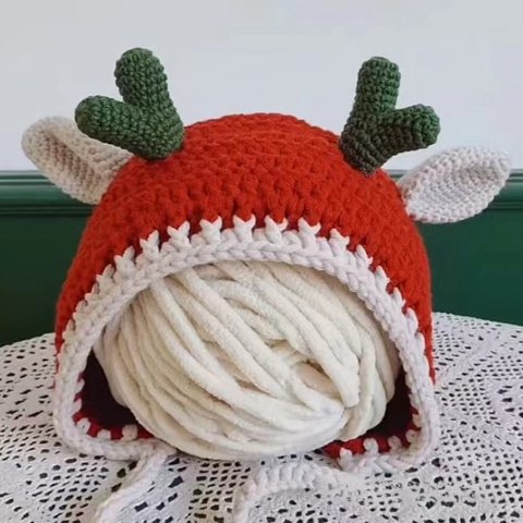 EMY's Gallery カギ編み帽子 子供用  大人用  オーダー可能 クリスマス トナカイ