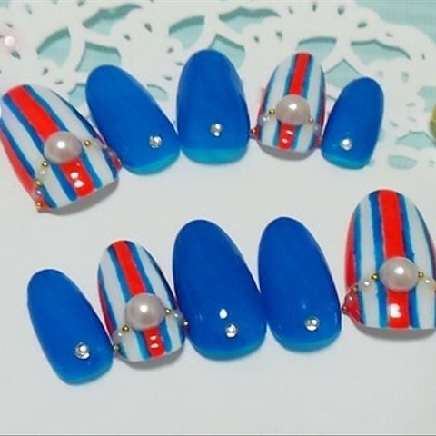 マリンスタイル★ストライプ★Nail