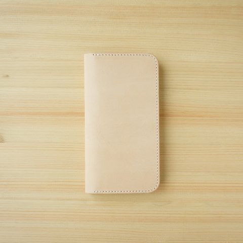 本革 iPhone15/15Pro カバー  ヌメ革  レザーケース  手帳型  ナチュラルカラー 