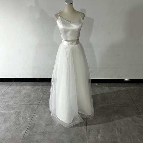 ウエディングドレス ホワイト 光沢サテン ソフトチュール セパレート エレガント タンクトップ 高品質！