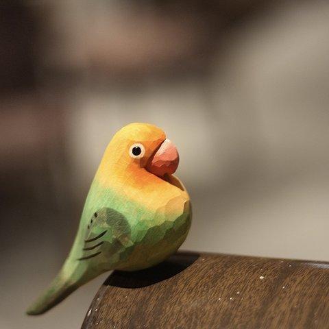【オカメインコ】鳥好きさんへのプレゼント 置物 木彫り 文鳥 天然木 彫刻 受注制作