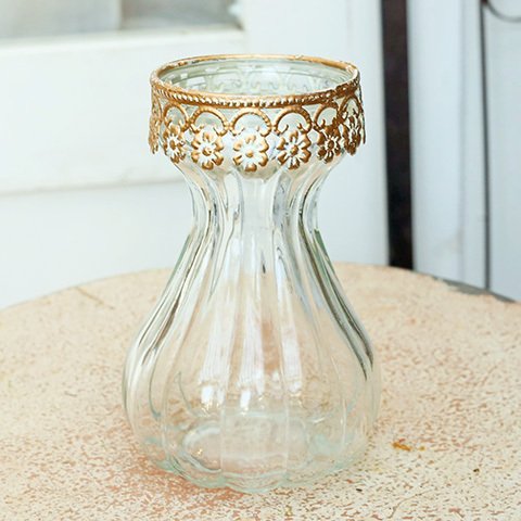 インテリア雑貨 フラワーベース 花瓶 レースパターン スチール S グラスベース おしゃれ ガラス シンプル 生花 飾る ドライフラワー