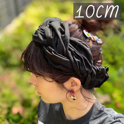 幅広10cm ブラック　三つ編みヘアバンド 大人用