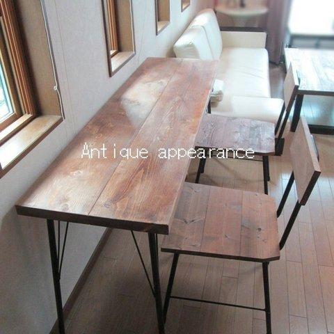 w1600×460カウンターテーブル　ダイニングテーブル　アンティーク風鉄脚テーブル　（作業台）