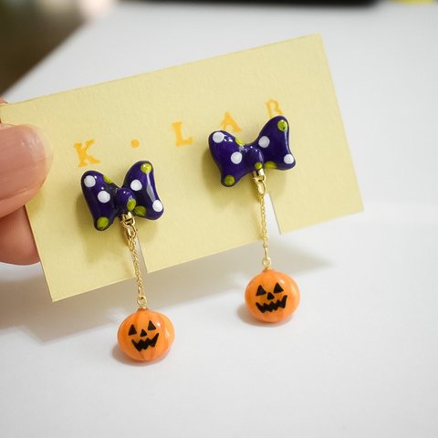 🎃Halloween ハロウィン　かぼちゃ　リボン　イヤリング🎃