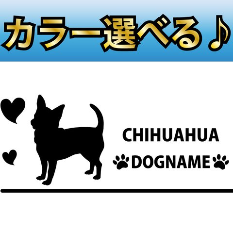 犬 ステッカー　チワワ 指定出来る名前　A横型