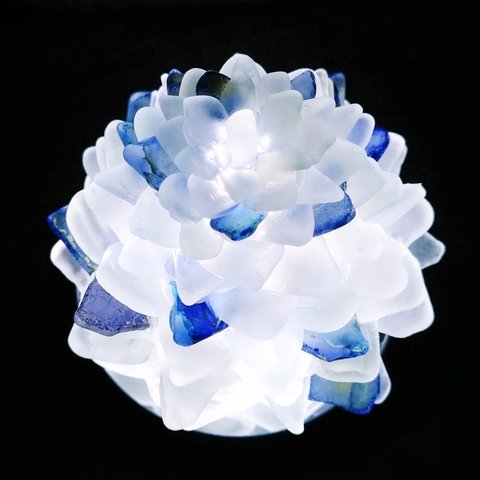 【オーダー】シーグラスのお花のランプシェード 藍×紫 宵星（しょうのほし）アルコールインクアート【金彩蓮】ギフトラッピング対応【海灯花】