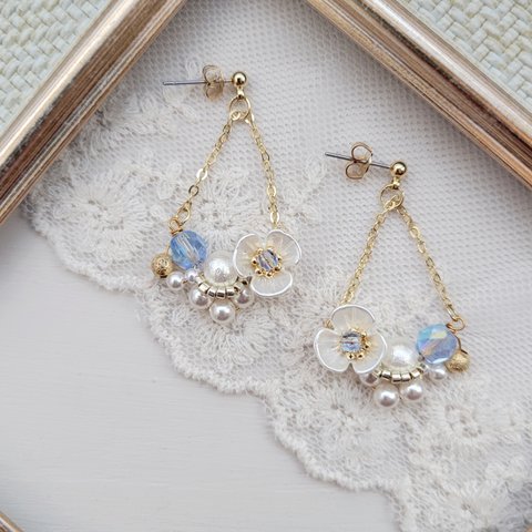 【みずいろ】お花のブランコイヤリング/ピアス ❁◌˳