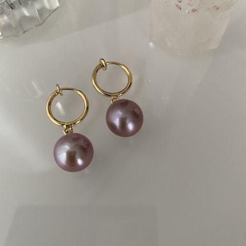 ラベンダー淡水Perl earring