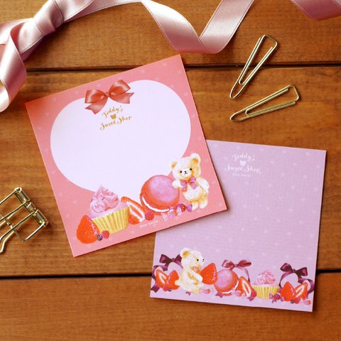 ［Old ver.］くまとお菓子のスクエアメモカード“Berry Pink”