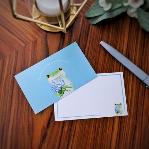 メッセージカードと封筒セット（紫陽花とカエル）