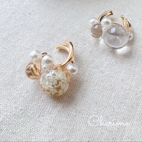 新作*球体 ×バブル×ドライフラワー×イヤーカフ ゴールド  アクセサリー 