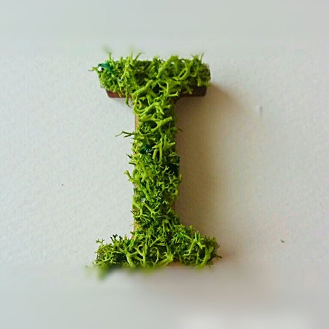 木製アルファベットオブジェ(モス)(３cm)×１点    「Ｉ」