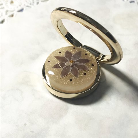 再販☆brown flower煌めきスマホリング