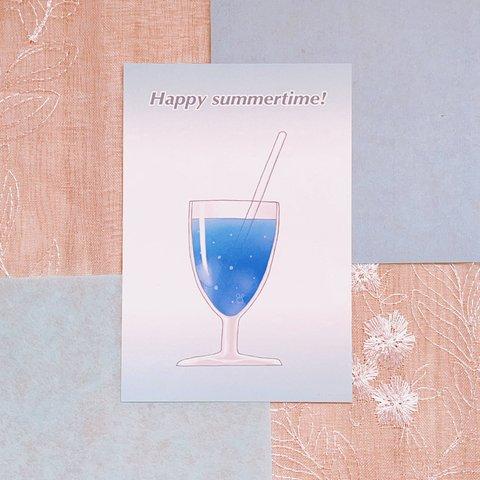 ポストカード　青いソーダ水　Happy summertime!