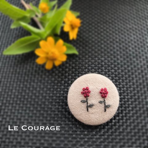 【mini】小さな花の刺繍ブローチ(赤)