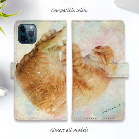 iPhone15/iPhone15Pro/iPhone15Plus/iPhone15ProMax/iPhone14/iPhone14Pro/手帳型ケース 猫 眠る猫