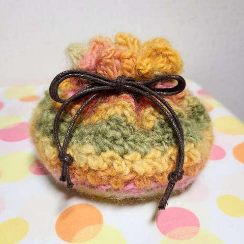 色づく秋色モヘア巾着　手編み