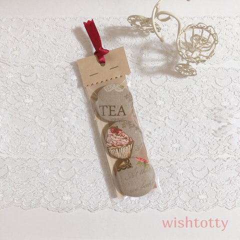 栞のような、くるみボタンのマグネット TEA×スイーツ柄 3個セット 〈大サイズ〉