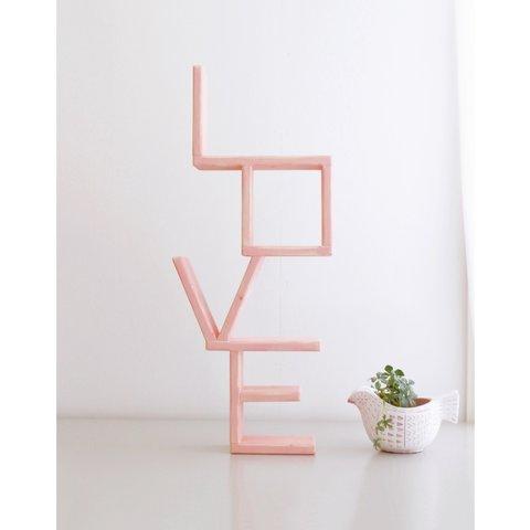 メッセージオブジェ <LOVE> ピンク 木製オブジェ インテリア
