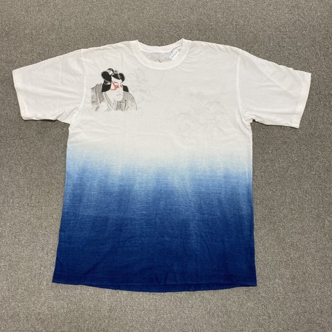 天然藍染手描き鳥獣戯画Tシャツ吊りぼかし染め3L