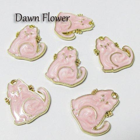 【D-0562】8pcs　ネコ　ラメ入り　21×18mm　ピンク　チャーム