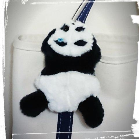 受注製作🐼ちゃんのぶら下がりポーチ  ラビットファー