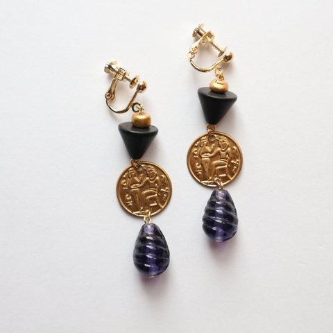 PURPLE＆BLACK～エジプトのコインのイヤリング（ピアス）～