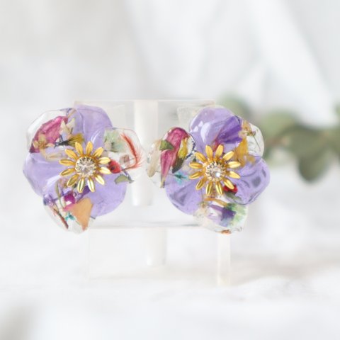 押し花の秋色フラワーイヤリング/ピアス