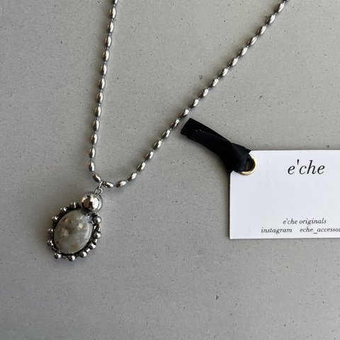 e’che originals beading collection ［長さ調整可］stainless oval chain long necklace silver ビーズ刺繍ステンレスネックレス