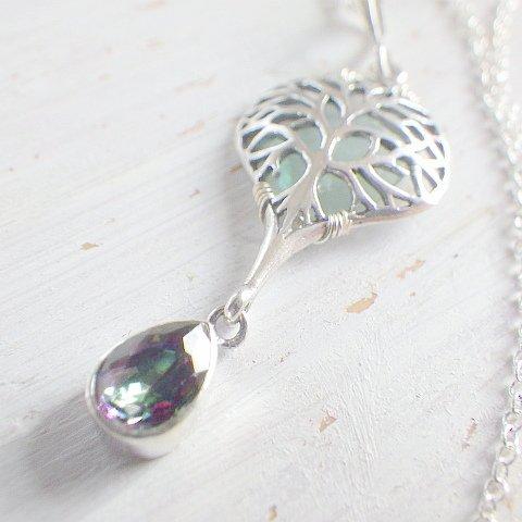 Sea Fan & Mystic Topaz necklace ローマングラス＊sv925＊