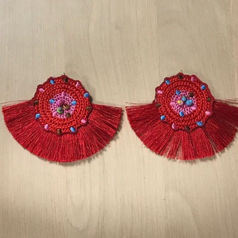 RED EMBROIDERY BEADS TASSEL FRINGE CHARM PARTS