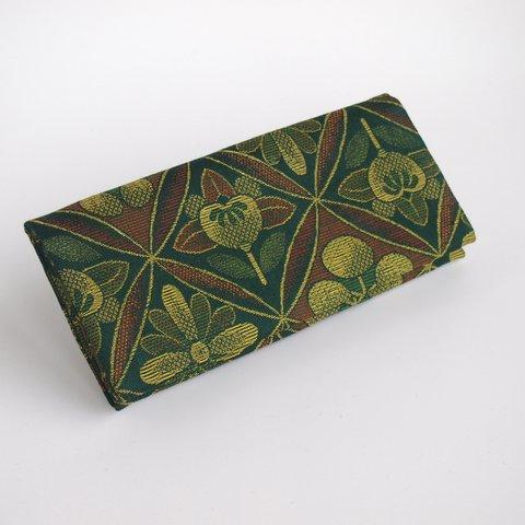 カードケース付き長財布　着物　緑×赤　花柄
