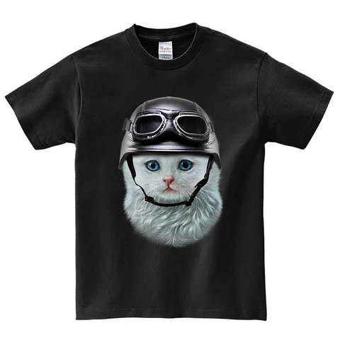 半袖Tシャツ 【猫 ねこ ヘルメット バイク】 by FOX REPUBLIC