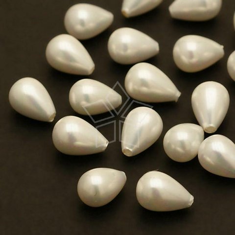 【2個入り】片穴ドロップパールシェル、涙型、ホワイトパール、真珠、8㎜、ホワイト/PL-032-SP