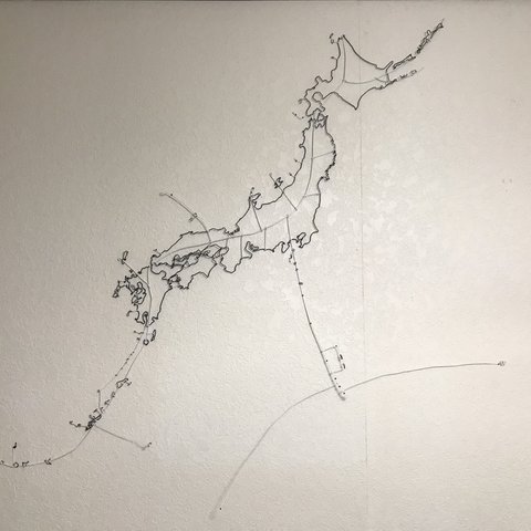 人口重心日本地図　ワイヤーアート