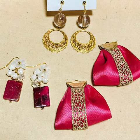 wine red ear accessory ３点set