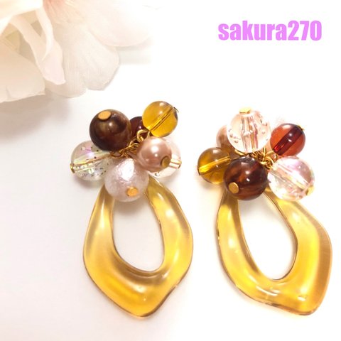 sakura270 大ぶり目 じゃらじゃら ブラウン系 ピアス イヤリング