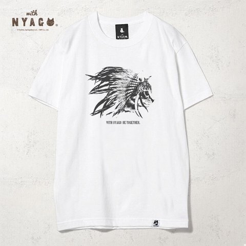 with NYAGO Tシャツ 半袖 猫 グラフィックシャツ tシャツ［ インディアン アメリカン モノクロ 1019 ］