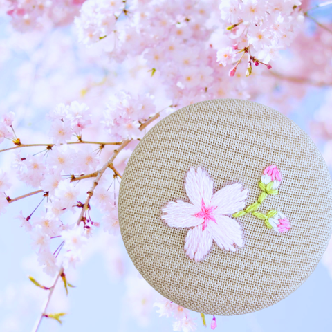 桜の刺繍くるみボタン(選べるブロ―チorヘアゴム)