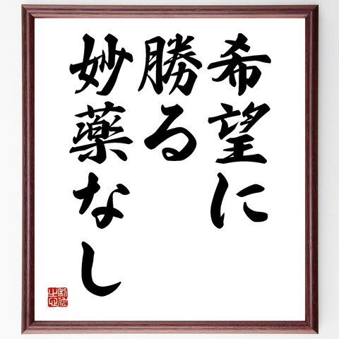 名言「希望に勝る妙薬なし」額付き書道色紙／受注後直筆（Y1699）