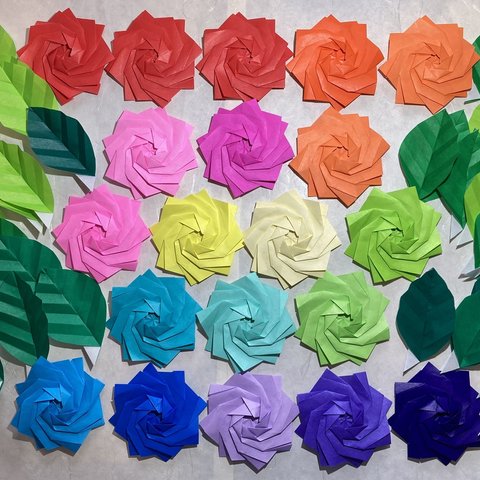 【020】Origami 20 roses and 40 leaves / room decorations 折り紙　ばらの花20個と葉っぱ40枚のセット　（送料無料）